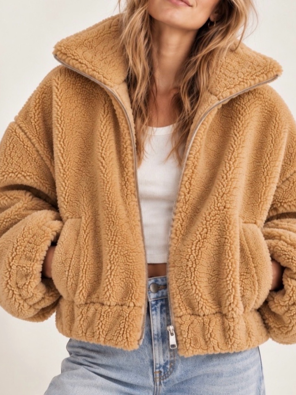 Free People Get Cozy Teddy Sherpa Zip Jacket